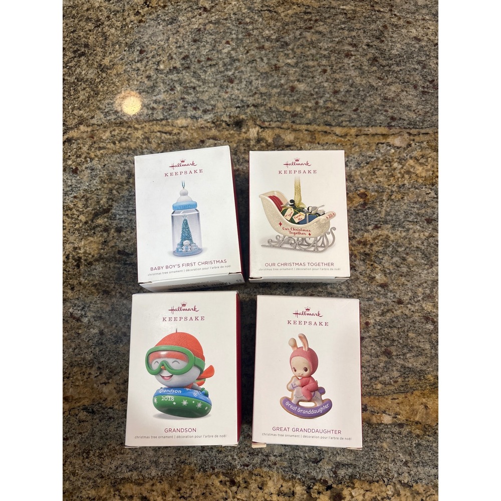 Lot of 4 Hallmark Keepsake Ornaments 2018 Baby Boy Grandson Christmas Together